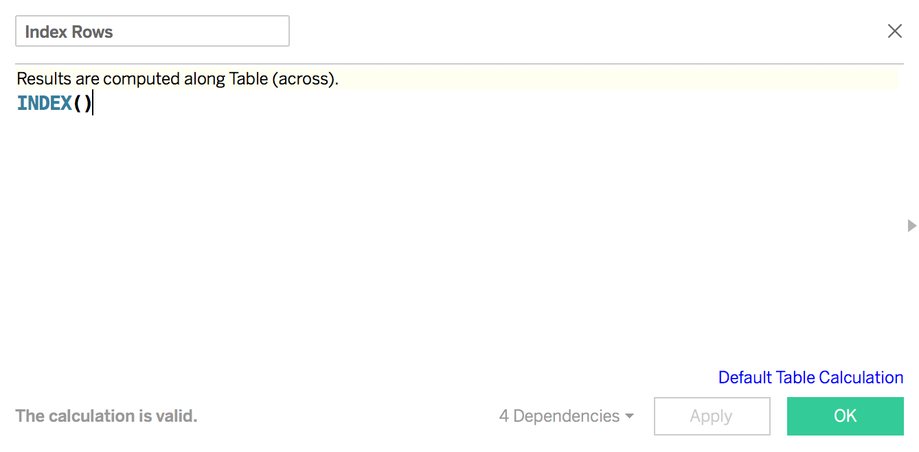 index rows