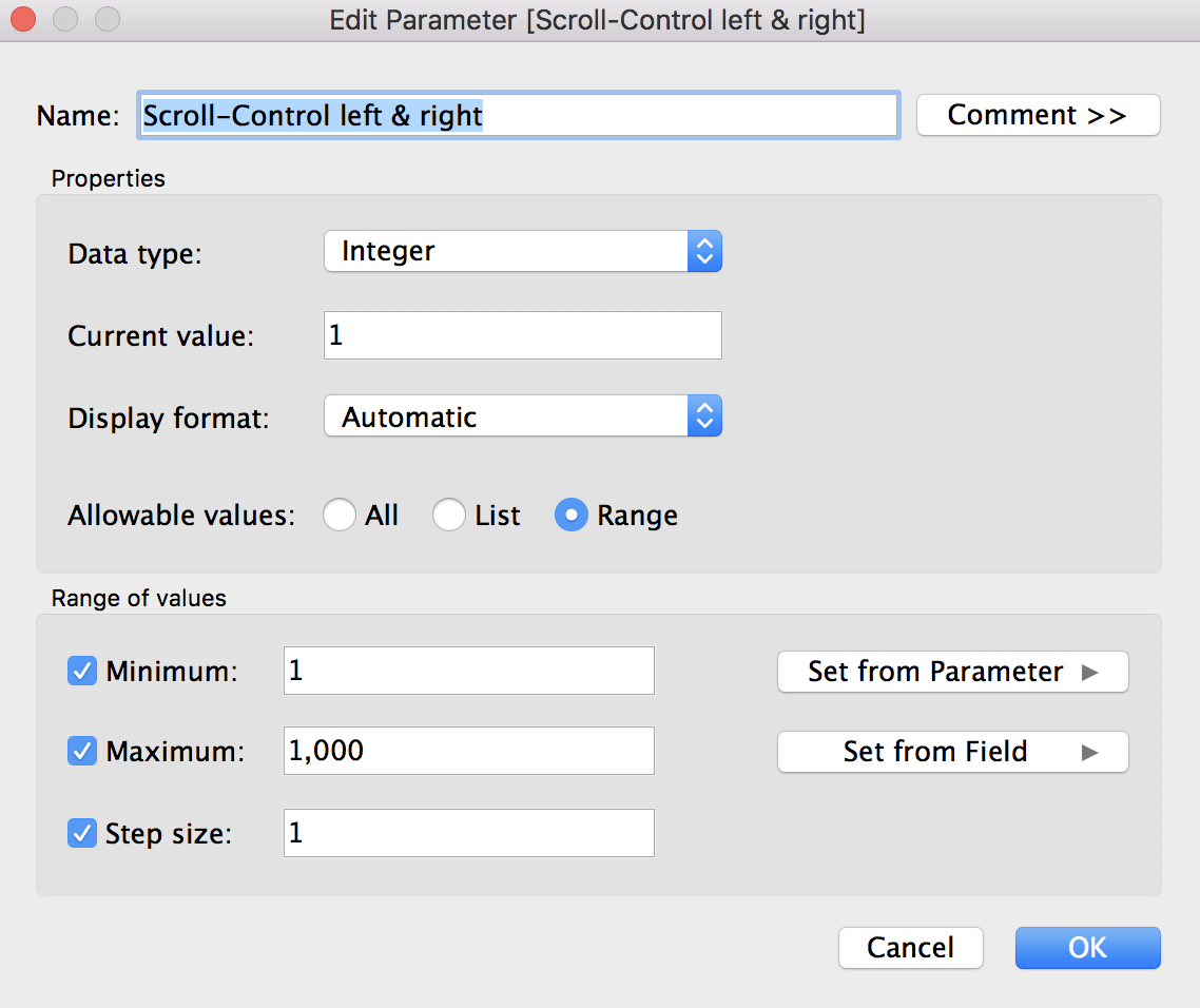Create parameters
