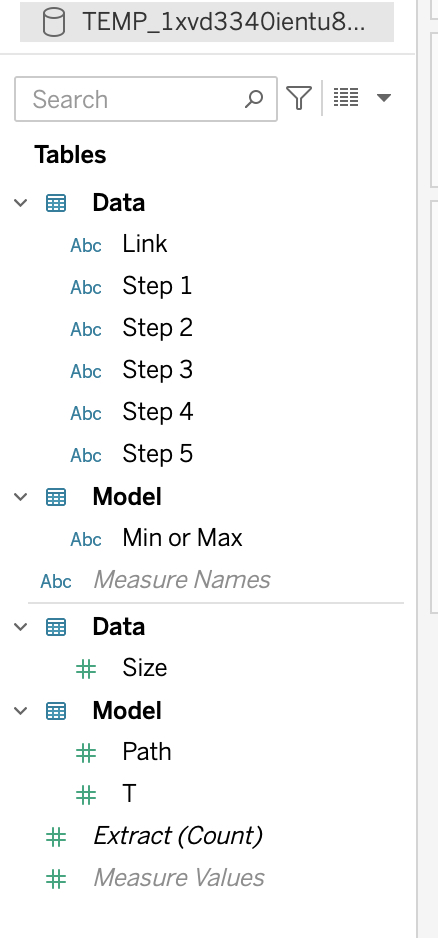 t (model) is named "T" in the new data source